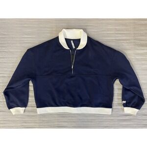 Fabletics Fleece 1/2 Zip Pullover Navy Blue Cropped Sweatshirt Womens Small New